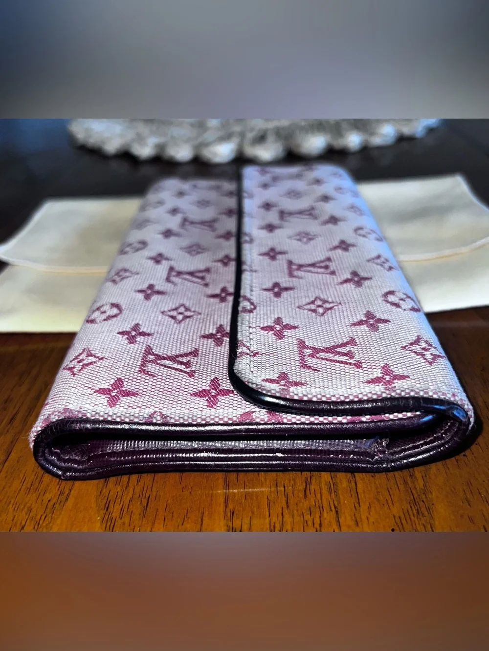 Louis Vuitton Mini Lin Monogram Canvas Snap Clutch Wallet - Cherry and Cream